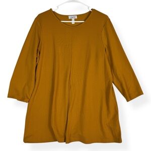 D & Co Denim & Co Tunic Top Womens M Medium 3/4 Sleeve Mustard Gold Stretch